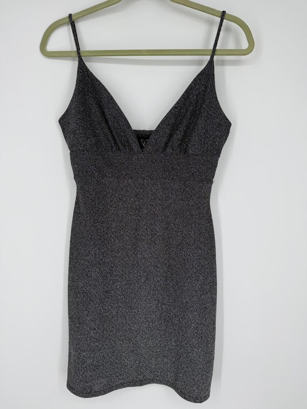 Glitter Bodycon Mini Dress Deep V SZ L Hoco Girls Night Date Night Sexy Sparkle